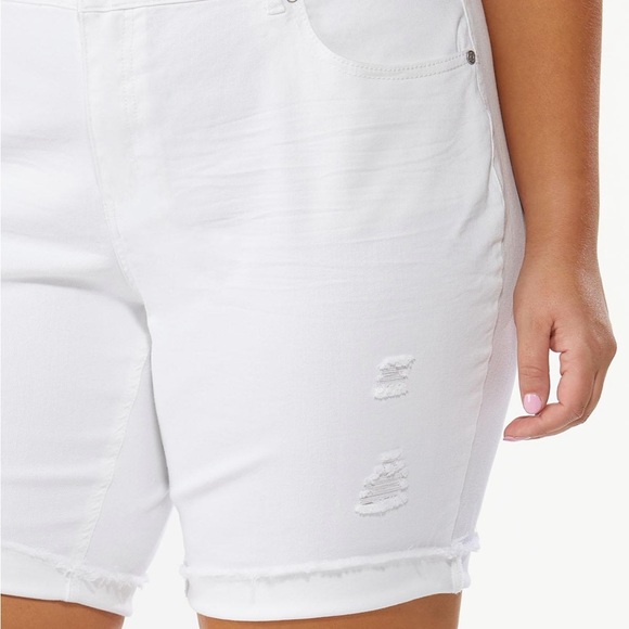 Plus Size White Distressed Denim Shorts - Picture 3 of 10